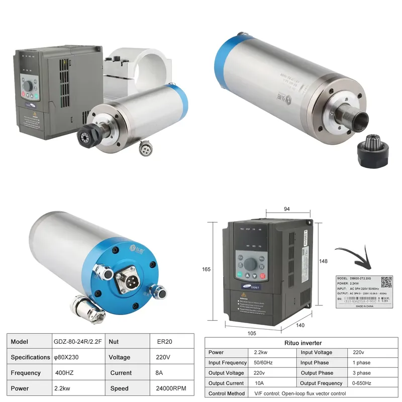 2026중국*공장* ER20 2.2kw 수냉식 CNC  - 2.2Kw Water Cooled Spindle Kit Vfd 리뷰 및 가격